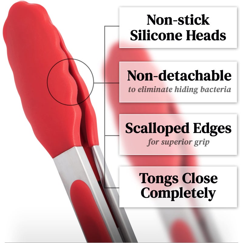 Popco 3-Piece Kitchen Tongs Set â€“ Stainless Steel Heat Resistant Silicone Tips, Strong Comfort Grip, 3 Sizes (7, 9, 12 Inch), Non-Scratch, Dishwasher Safe, for Cooking, BBQ, Salad - Image 3